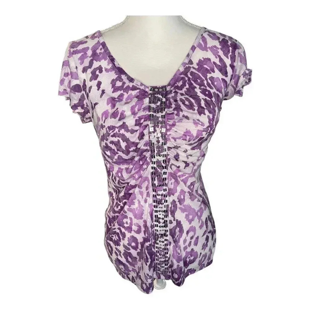 INC international‎ concepts purple and white short sleeved blouse size medium